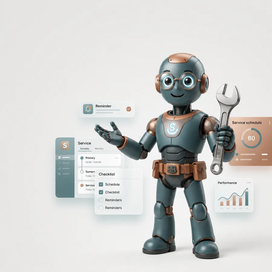 ServiceBuddy mascoten samordnar reminders, scheman och prestanda